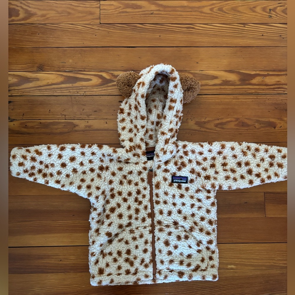 Baby Patagonia Cream and Brown Fleece Jacket, 3-6 mos